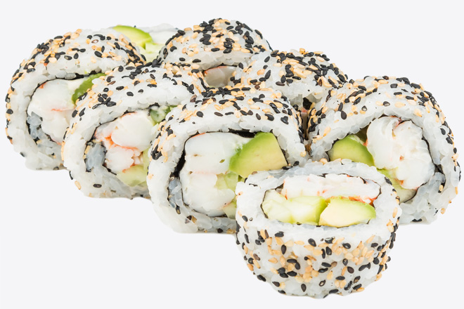 Photo Dish California with shrimps in sesame seeds
